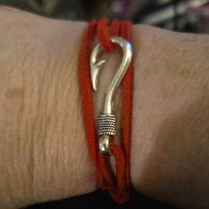 AVAILABLE - HANDCRAFTED Red Leather Bracelet with Silver Hook.
